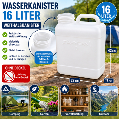Carysan Weithals-Kanister 16 Liter mit Tragegriff – Trinkwasser geeignet