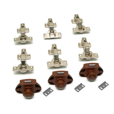 Möbelbauset 2 - 3x Push Lock (braun) + 6x ClipOn Möbelscharnier