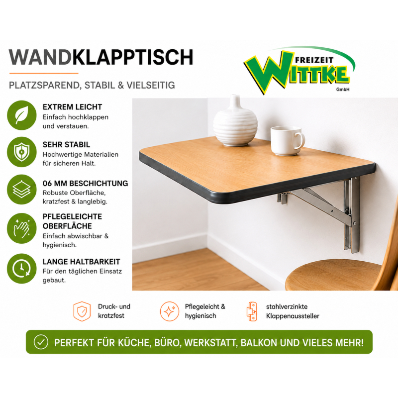 Wandklapptisch mit stahlverzinkten Klappenaussteller Apfelholz Dekor , 73,90 €
