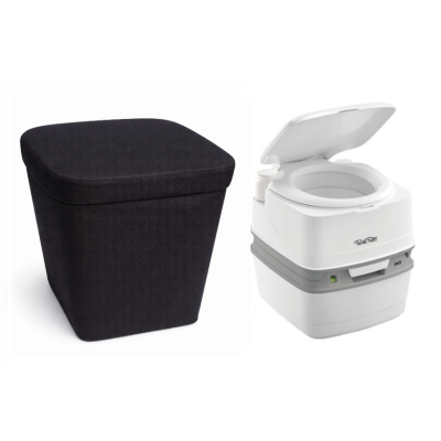 Stoffhocker schwarz mit Porta Potti 345 - mit Polster und Toilette