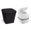 Stoffhocker schwarz mit Porta Potti 345 - mit Polster und...