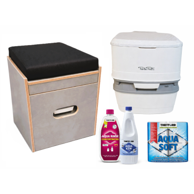 Toilettenhocker grau mit Porta Potti 165 - inkl. Polster schwarz - Set mit Toilette und Zubehör