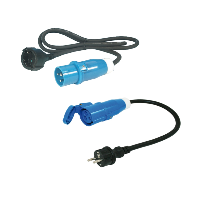 goobay CEE Adapterkabel Wohnmobil 1,5m CEE-Stecker auf 90° CEE-Kupplung und Schutzkontakt mit Verschlusskappen, Kabel für Camping, Wohnmobil und Wohnwagen, 76232
