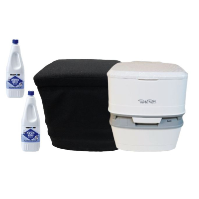 Thetford Porta Potti 165 Grau - Toilette - inkl. Stoffhocker und 2x Thetford Aqua Kem Blue 2 Liter - Set