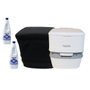 Thetford Porta Potti 165 Grau - Toilette - inkl. Stoffhocker und 2x Thetford Aqua Kem Blue 2 Liter - Set