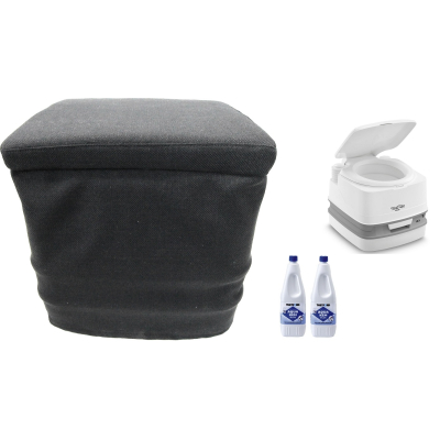 Thetford Porta Potti 345 Weiß - Toilette - inkl. Stoffhocker und 2x Thetford Aqua Kem Blue 2 Liter - Set