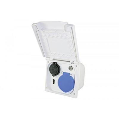 Multifunktions-Außensteckdose - weiß - mit Doppel USB / HDM / 230 V / Sat 369-4605910