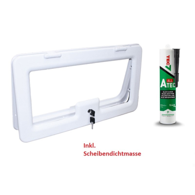 Serviceklappe Crusader ATHOS 575 - 552 x 277 mm - weiß inkl. ATEC ALL Scheibendichtmasse - schwarz