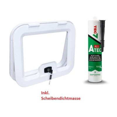 Serviceklappe Crusader EDU 350 - 365 x 296 mm - weiß inkl. ATEC ALL Scheibendichtmasse