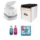Toilettenhocker weiß Porta Potti 335 Polster schwarz Set mit Toilette und Zubehör