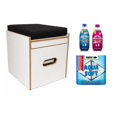 Toilettenhocker weiß mit Porta Potti 145 - inkl. Polster schwarz - Set mit Toilette und Zubehör