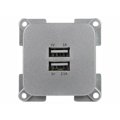 C-Line Doppel-USB Dose viereckig 1A+2.1A - silber (3035)