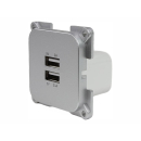 C-Line Doppel-USB Dose viereckig 1A+2.1A - silber (3035)