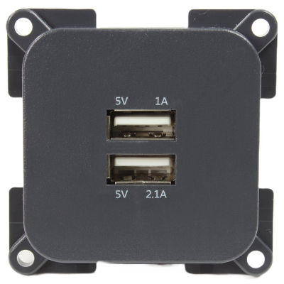 C-Line Doppel-USB Dose viereckig 1A+2.1A - anthrazit (3036)