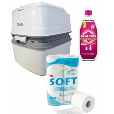 Toilettenset Thetford Porta Potti 165 ohne Stoffhocker Aqua Kem Rinse mit Toilettenpapier