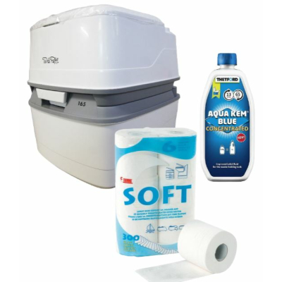 Toilettenset Thetford Porta Potti 165 ohne Stoffhocker Aqua Kem Blue mit Toilettenpapier