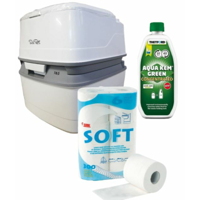 Toilettenset Thetford Porta Potti 165 ohne Stoffhocker Aqua Kem Green mit Toilettenpapier