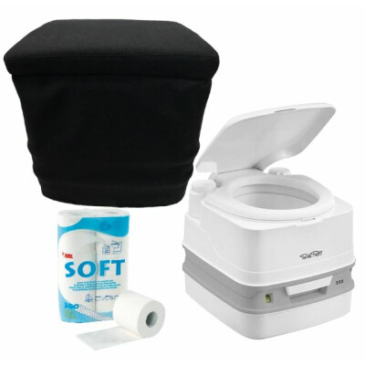 Toilettenset Thetford Porta Potti 335 mit schwarzem Stoffhocker ohne Sanitärflüssigkeit mit Toilettenpapier