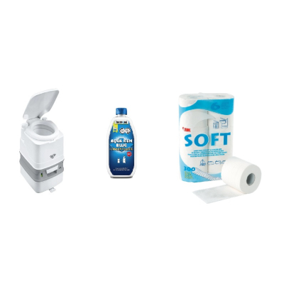 Toilettenset Thetford Porta Potti 335 ohne Stoffhocker Aqua Kem Blue mit Toilettenpapier