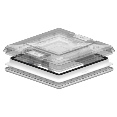 Dachhaube Fiamma 50x50 Vent Crystal mit Rollo und weißem Rahmen