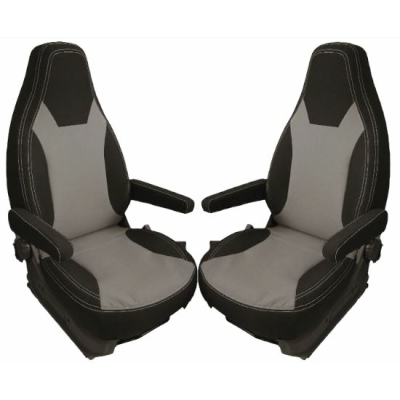 2x Sitzbezüge für Fiat Ducato Einzelsitze mit Klettverschuss und integrierten Kopfstütze grau/schwarz