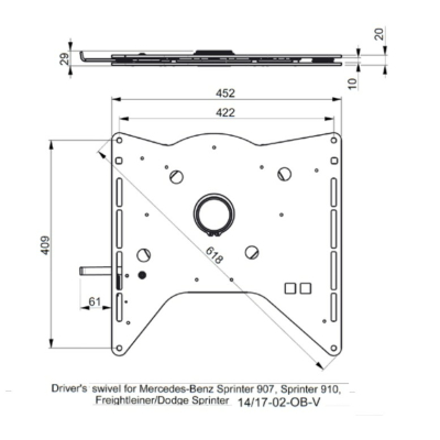 Mobiframe Drehkonsole Fahrerseite für MB Vito/Viano ab 2015 / Sprinter M907 ab 2019 - mit Handbremsenset