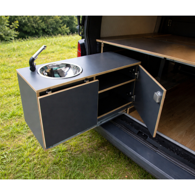 Küchenblock Vario Universell für alle Camper geeignet - mit Wasserset und Schienensystem / ausziehbar - Anthrazit