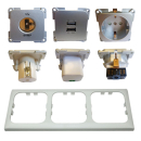 Steckdosen Set 4-teilig – 3-fach Abdeckrahmen, 12V Steckdose, USB-Dopppelsteckdose, 230V Steckdose - Silber