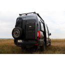 Heckleiter mit Reserveradhalter für Mercedes Sprinter 906 bis 2018 - L2 - FWD, RWD oder 4x4 - Fahrerseite - Scharniere 180° - mattschwarz - von Rover Vans Allradantrieb 4x4