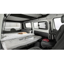2-er Schlafsitzbank S2 von Aguti mit integrierter Kopfstütze, Beinauflage und Adapter für Mercedes Benz Vito / V-Klasse mit Originalschienenn