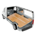 Bodenplatte mit Isolierung & 2 Aluminiumschienen für VW T5/T6 L1 – PVC Holzoptik inkl. SAF43 Schlafsitzbank (118 cm)