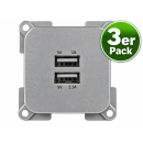 C-Line Doppel-USB Dose viereckig 1A+2.1A - silber - 3er...