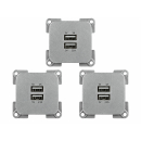 C-Line Doppel-USB Dose viereckig 1A+2.1A - silber - 3er...