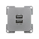 C-Line Doppel-USB Dose viereckig 1A+2.1A - silber - 3er Pack (3035)