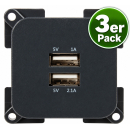 C-Line Doppel-USB Dose viereckig 1A+2.1A - anthrazit -...