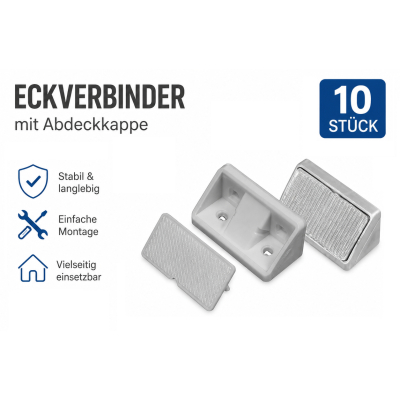 Eckverbinder mit Abdeckkappe - 10 Stück - grau - geeignet für Möbelbau
